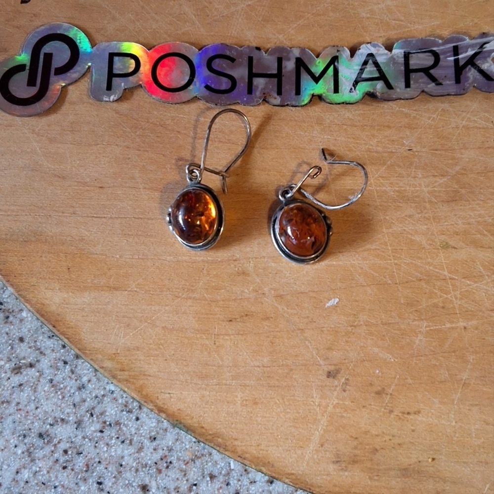 Vintage Baltic Amber and sterling earrings‎